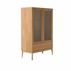 Meubles Vitrines></noscript>Camif Meuble vitrine led chêne massif 2 portes 1 tiroir Charles
