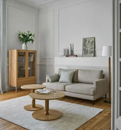 Meubles Vitrines></noscript>Camif Meuble vitrine led chêne massif 2 portes 1 tiroir Charles