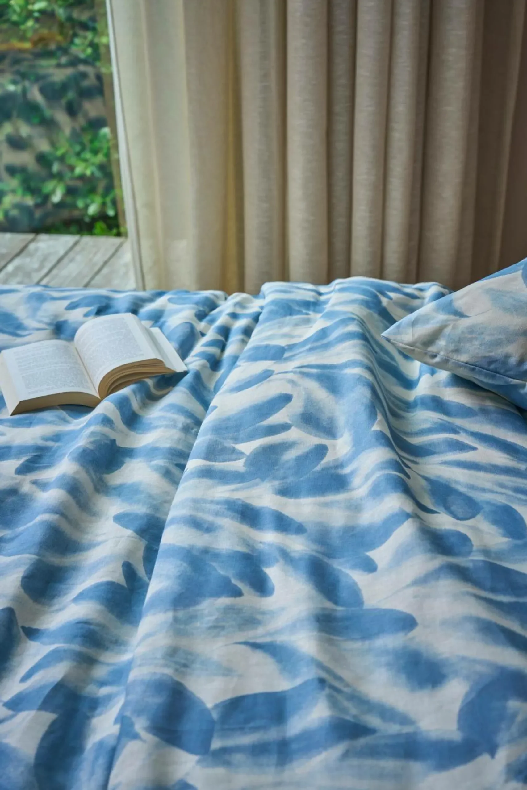 Housses De Couette|Parures De Lit>Camif Parure de lit coton lin Plantain - - 240 x 220 cm Ecru/Bleu gris