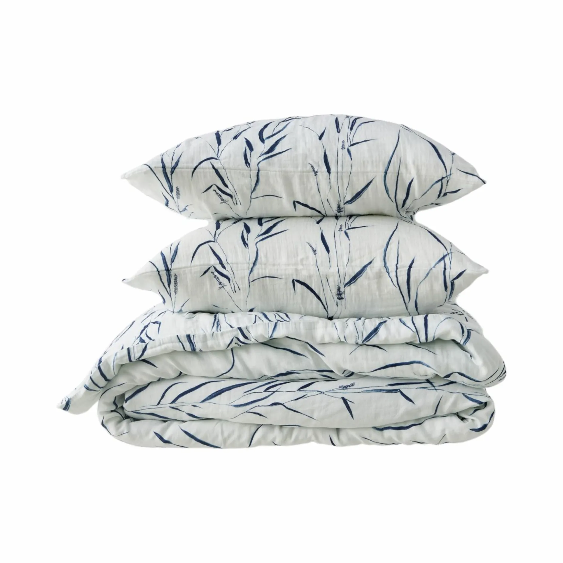 Housses De Couette|Parures De Lit>Camif Parure de lit gaze de coton Vulpin - - 240 x 220 cm Ecru/Bleu