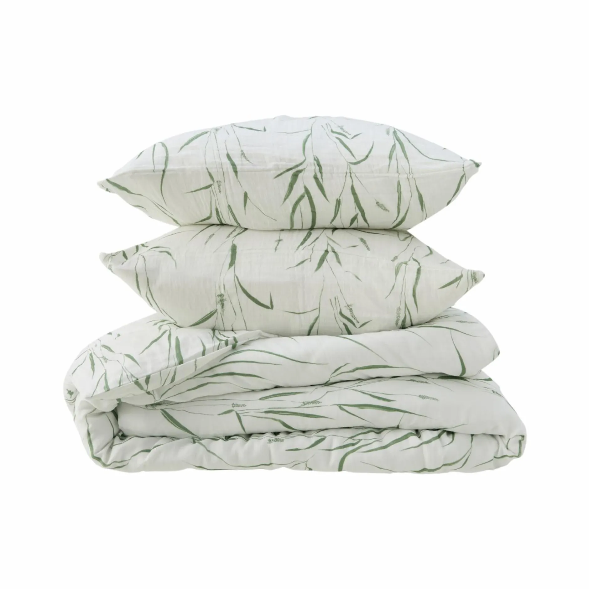 Housses De Couette|Parures De Lit>Camif Parure de lit gaze de coton Vulpin - - 240 x 220 cm Ecru/Vert