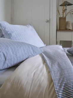 Housses De Couette|Parures De Lit>Camif Parure de lit percale Aulne - - 240 x 220 cm Rayures Bleu Nautique