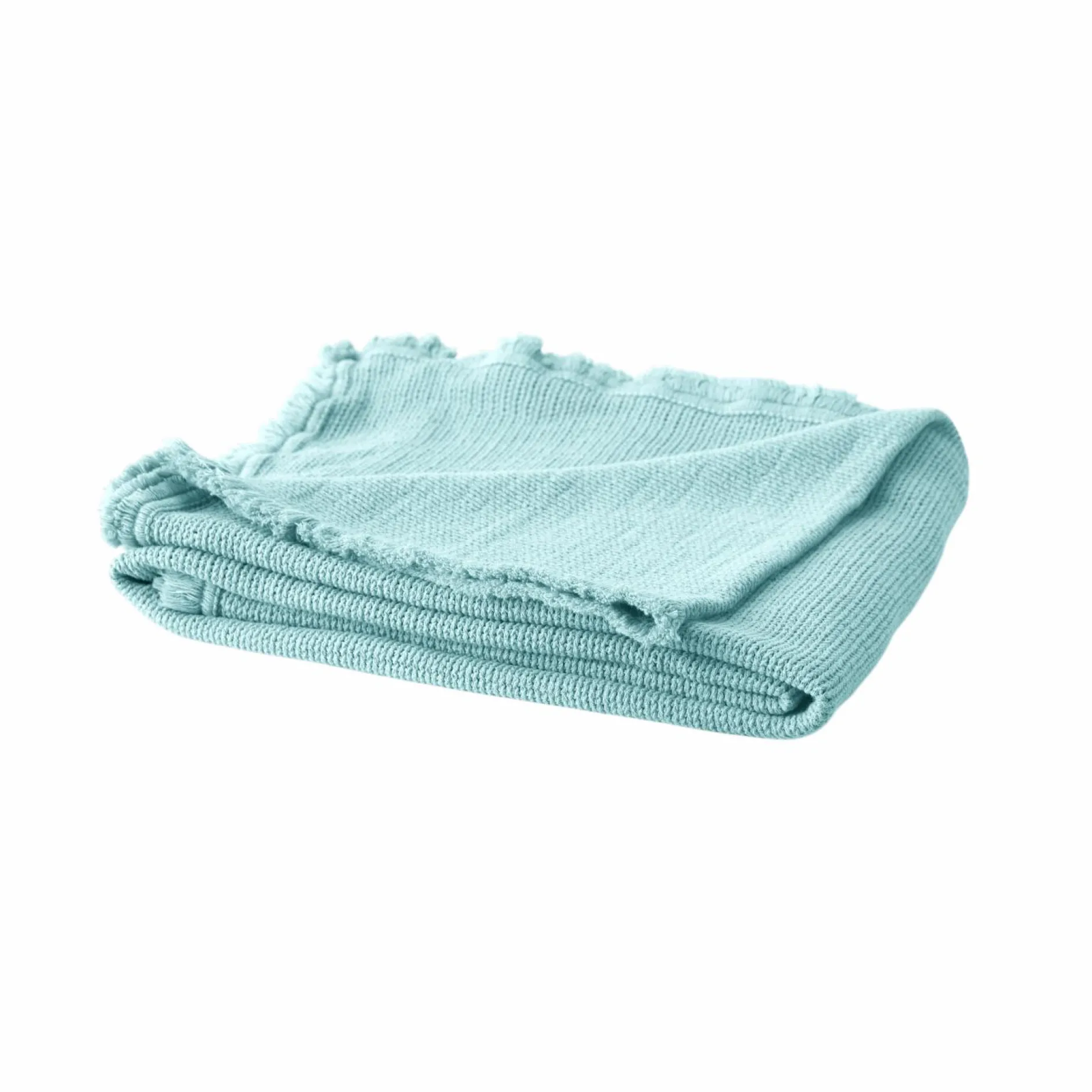 Plaids|Plaids>Camif Plaid coton à franges Emilien - - 130 x 170 cm Lichen Bleu