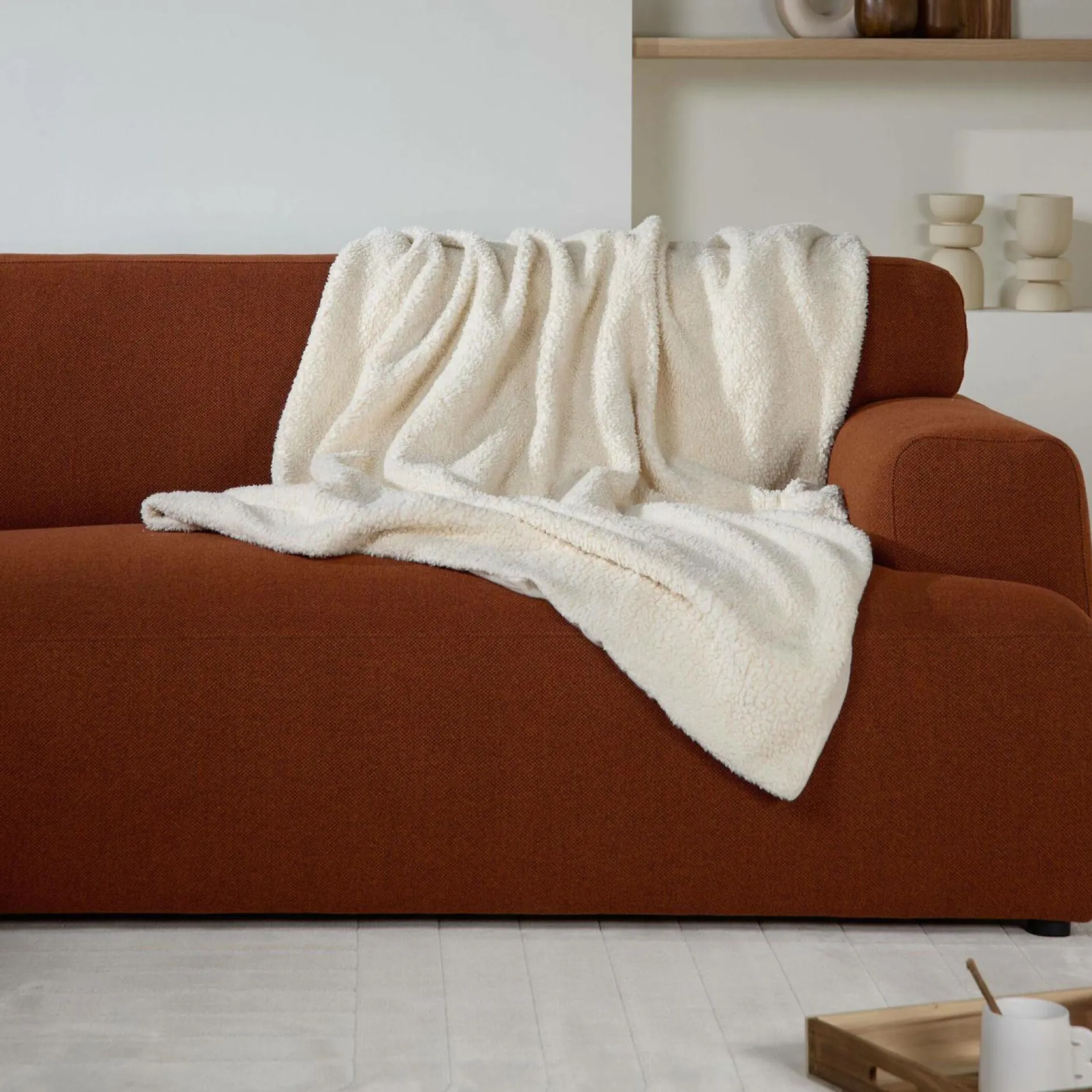 Plaids|Plaids>Camif Plaid sherpa gaze de coton bio Pablo - - 130 x 150 cm Ecru