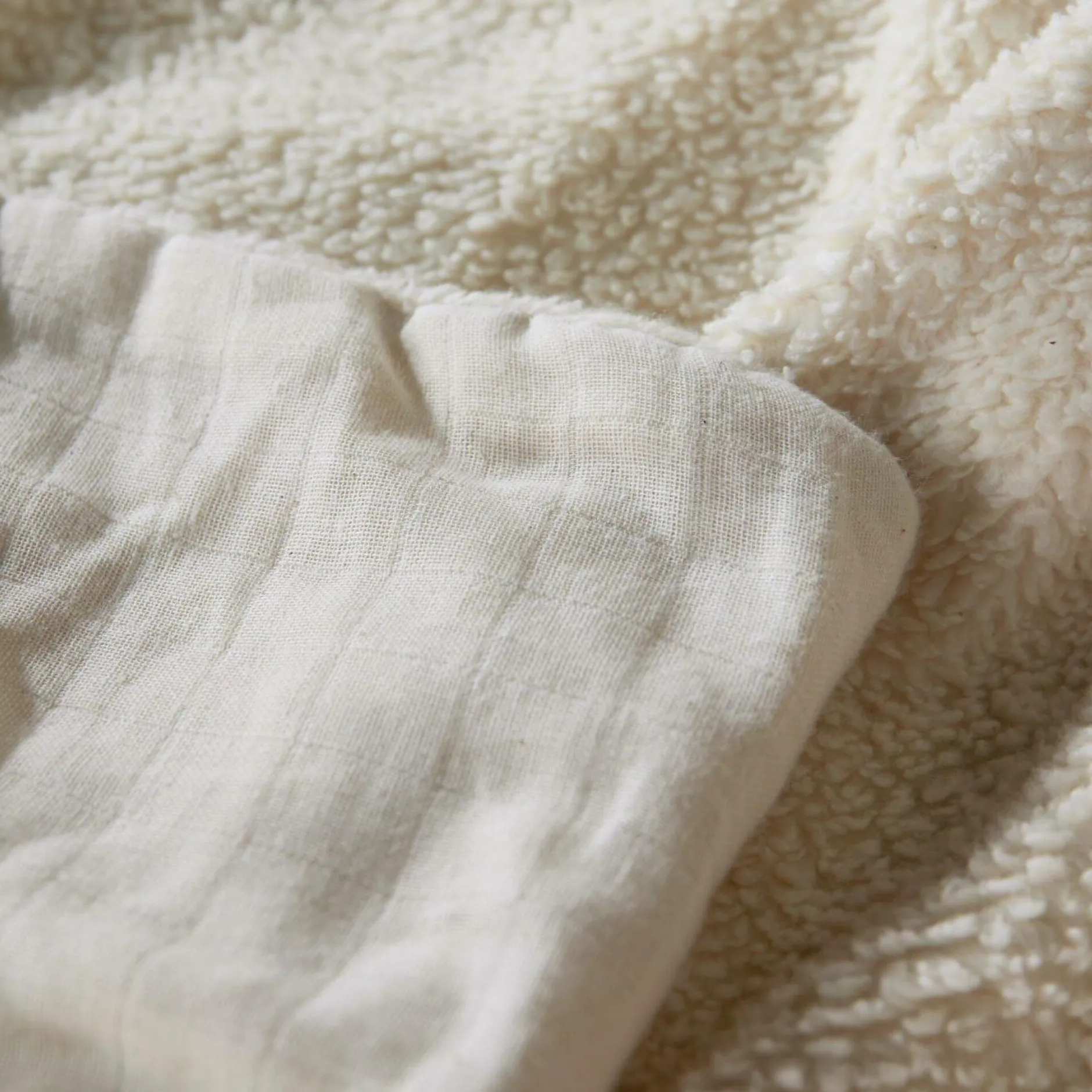 Plaids|Plaids>Camif Plaid sherpa gaze de coton bio Pablo - - 130 x 150 cm Ecru