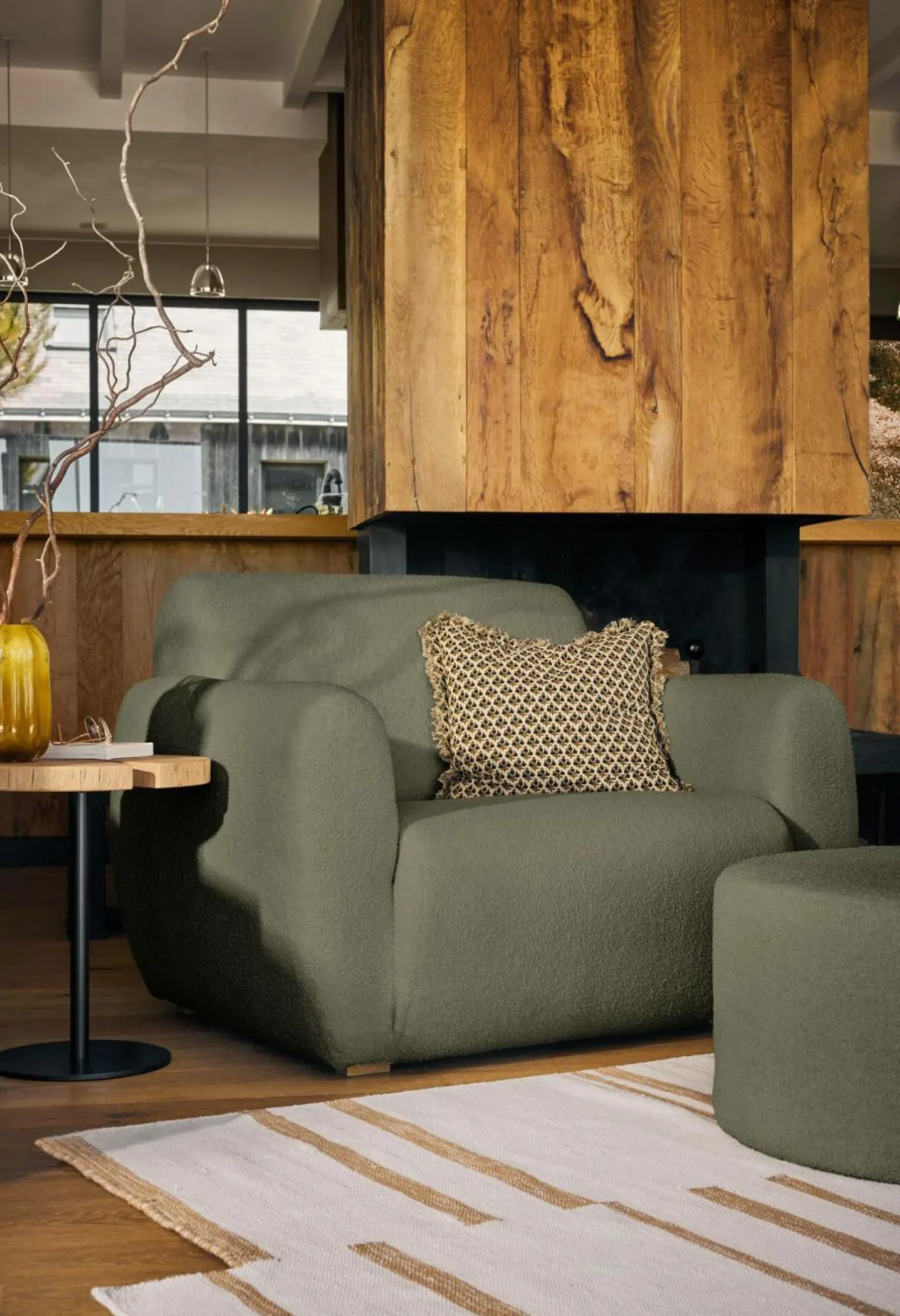 Repose-Pieds>Camif Pouf bouclette 70 cm Ome - Vert Kaki