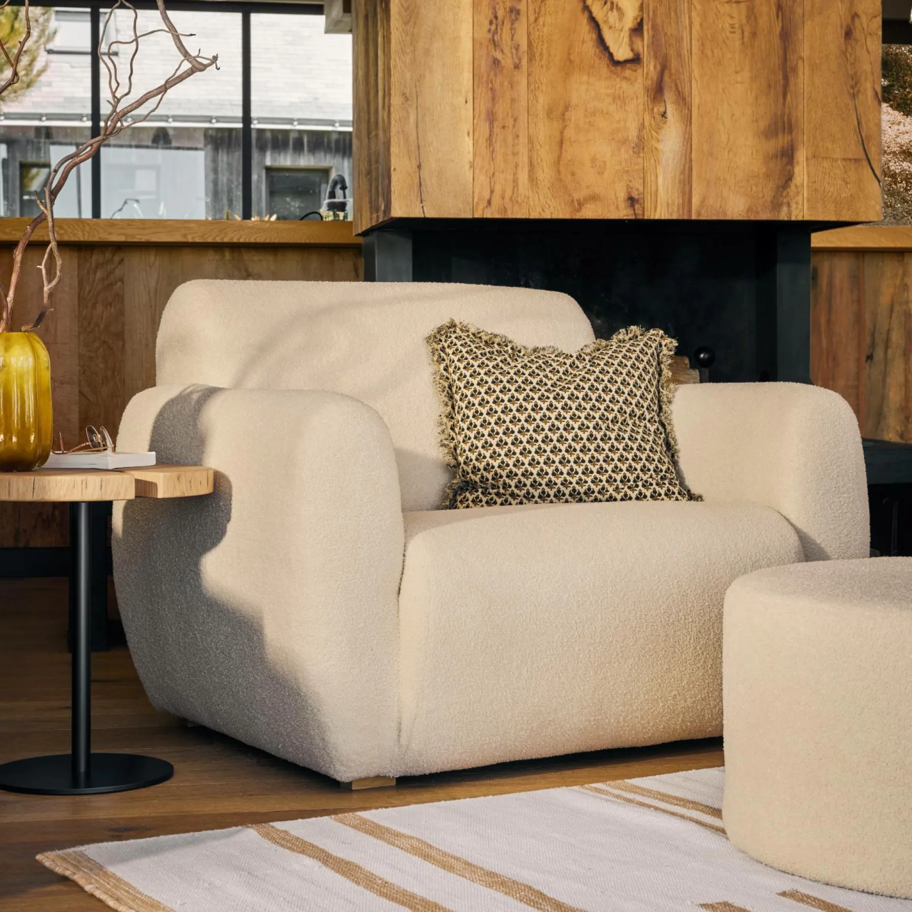 Repose-Pieds>Camif Pouf bouclette carré Ome - Lin