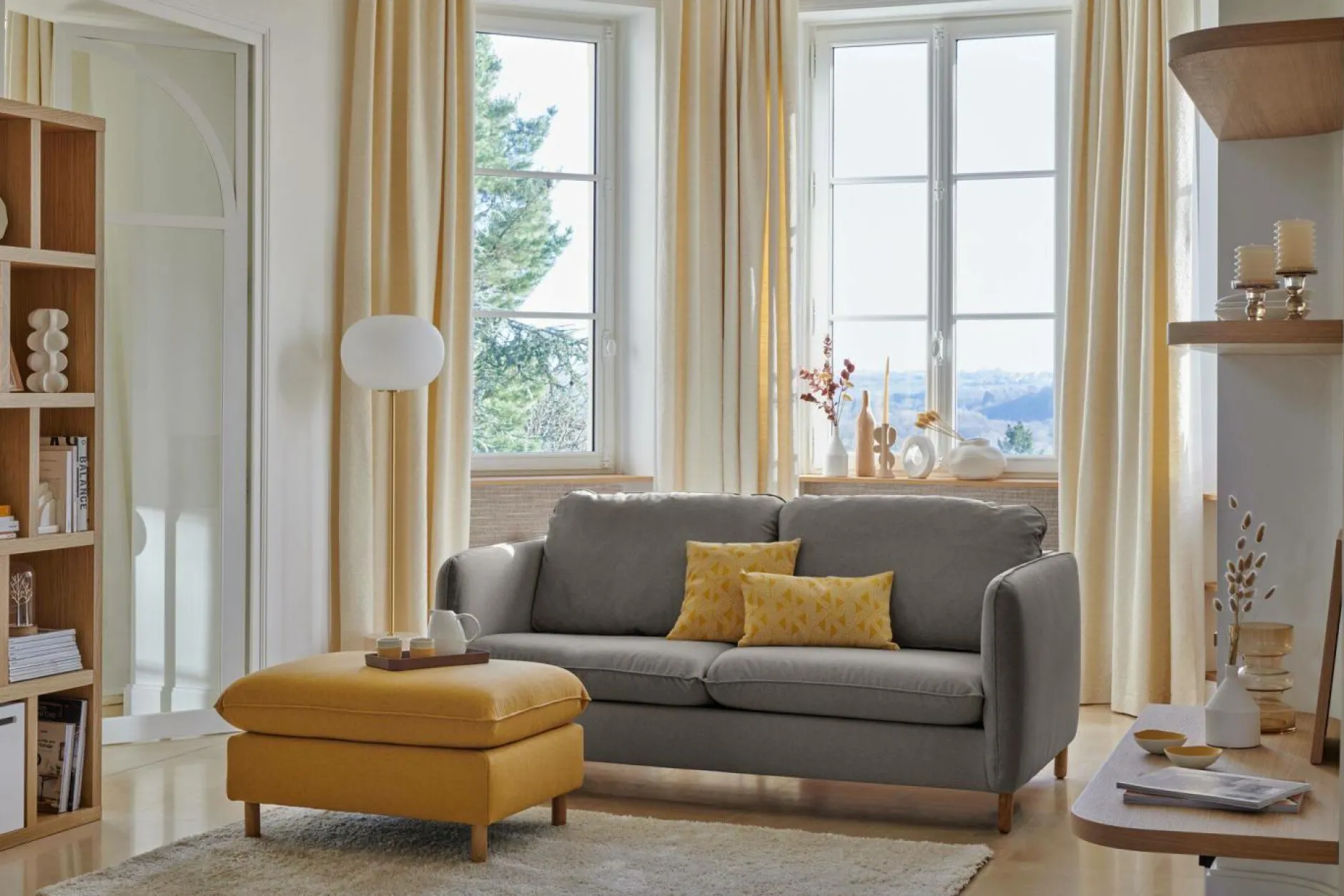 Repose-Pieds>Camif Repose-pieds tissu Portimo - Gris Clair