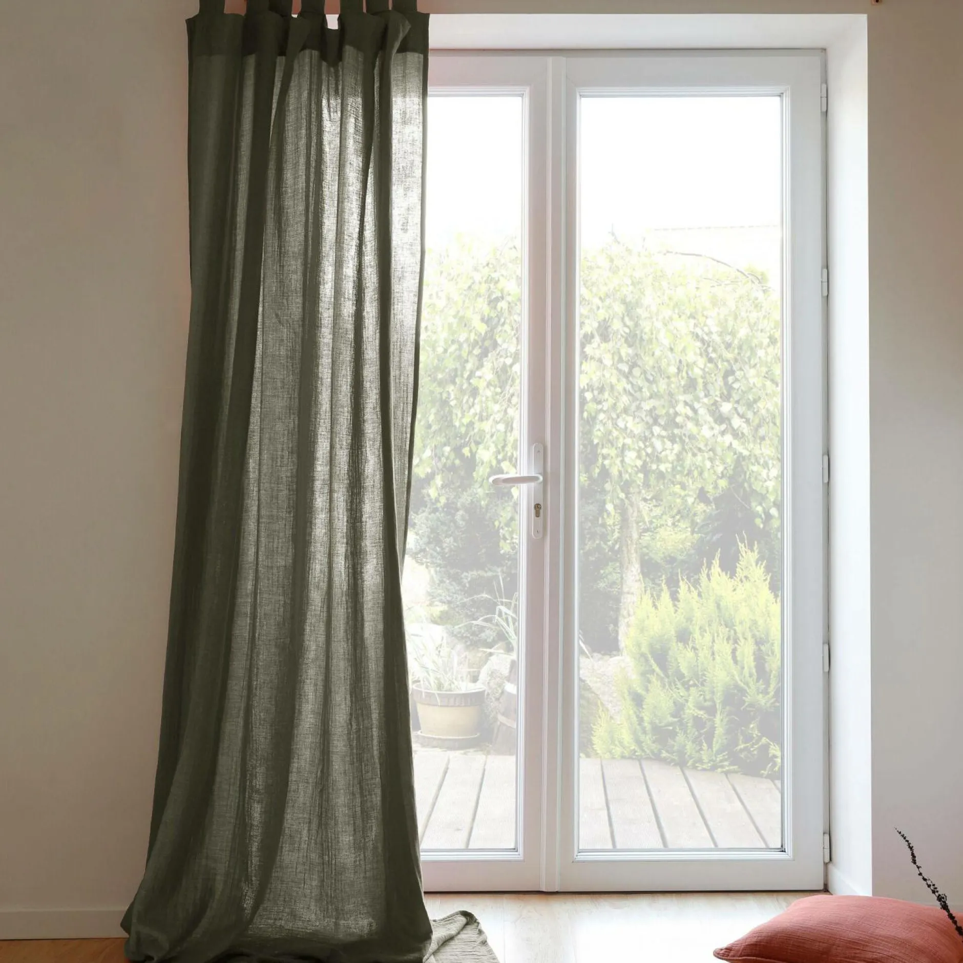 Rideaux Et Voilage|Rideaux Et Voilage>Camif Rideau à pattes gaze de coton Cybelle - Thym