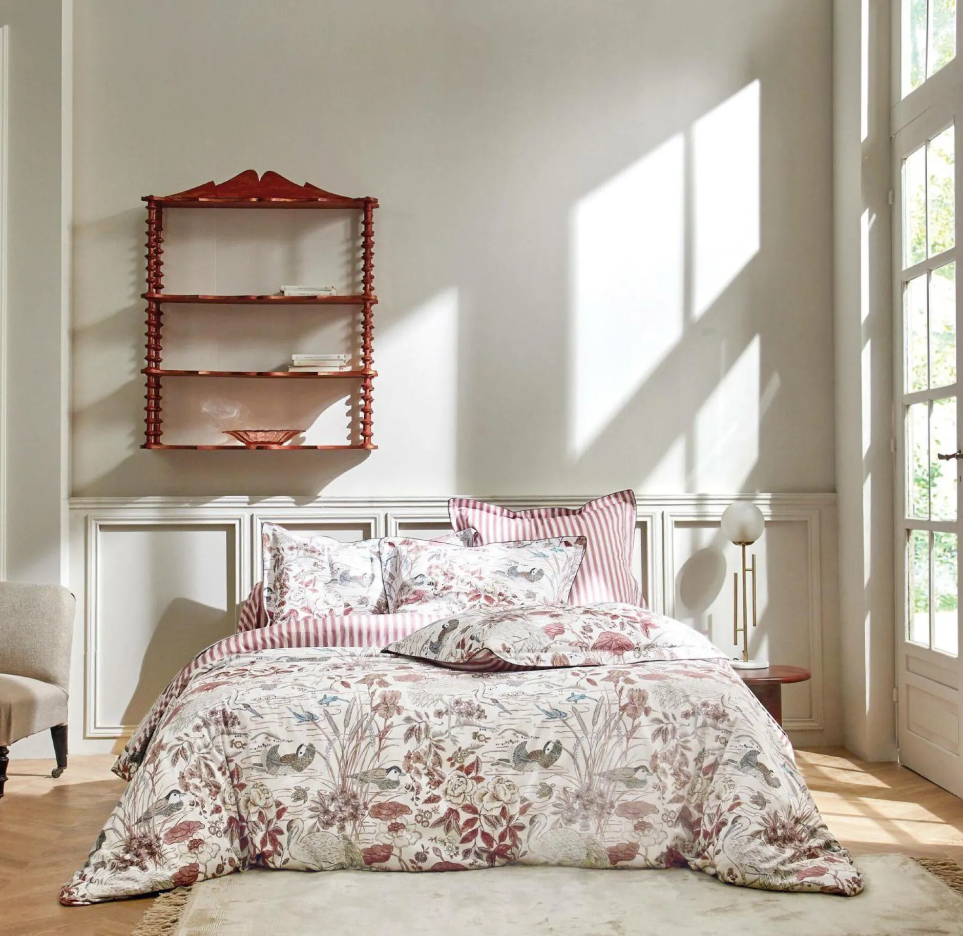 Draps|Taies D'Oreiller>Camif SANDERSON Drap satin Water garden - - 180 x 290 cm Rose