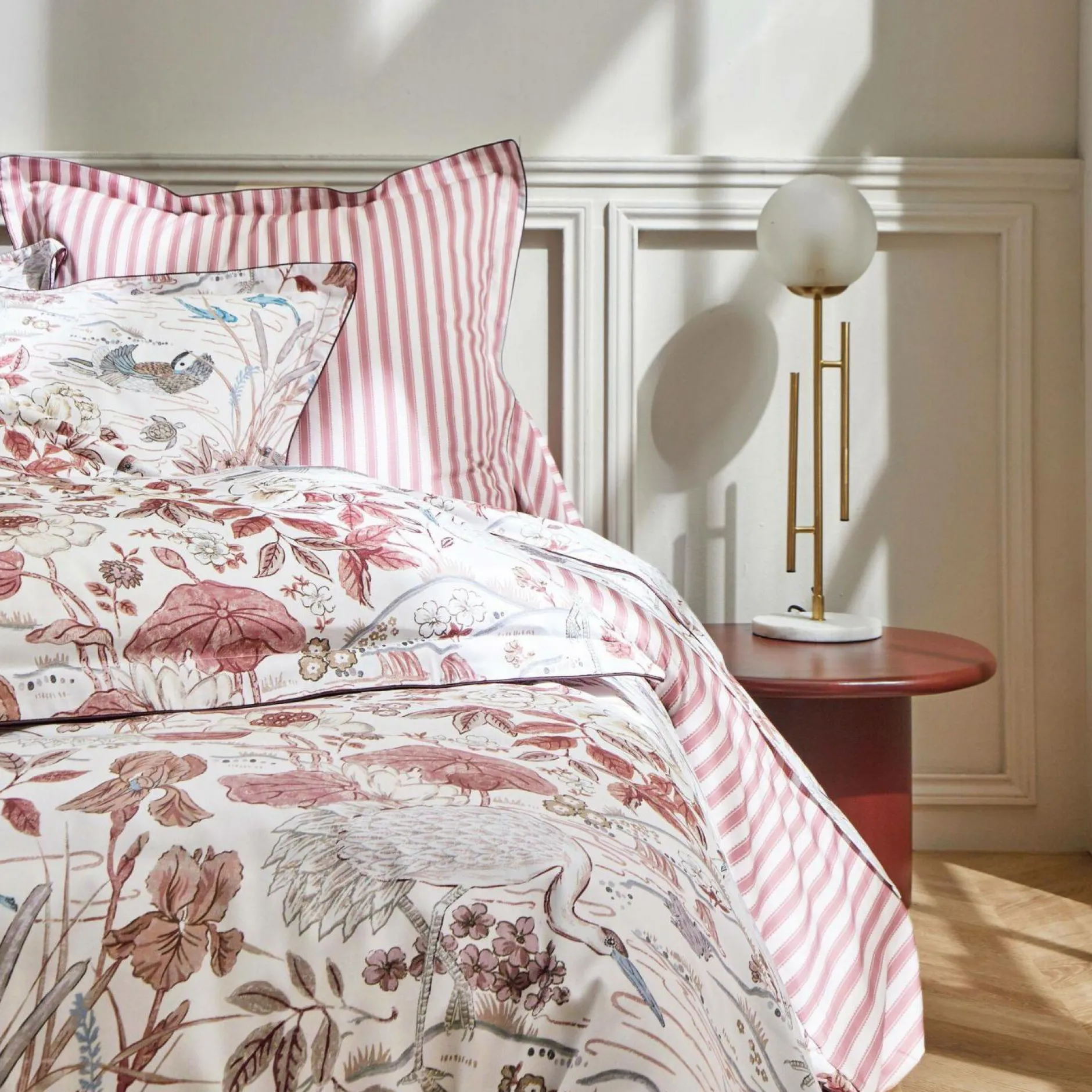 Draps|Taies D'Oreiller>Camif SANDERSON Drap satin Water garden - - 180 x 290 cm Rose