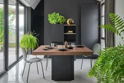 Tables À Manger|Tables>Camif Table à manger carrée décor bois et noir pied central 6 personnes Dusk - Noyer/Noir