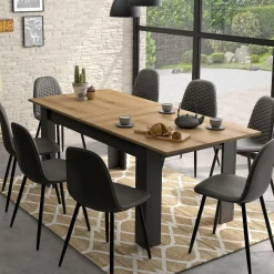 Tables À Manger|Tables>Camif Table à manger rectangulaire extensible décor bois et noir 6 à 8 personnes Garance