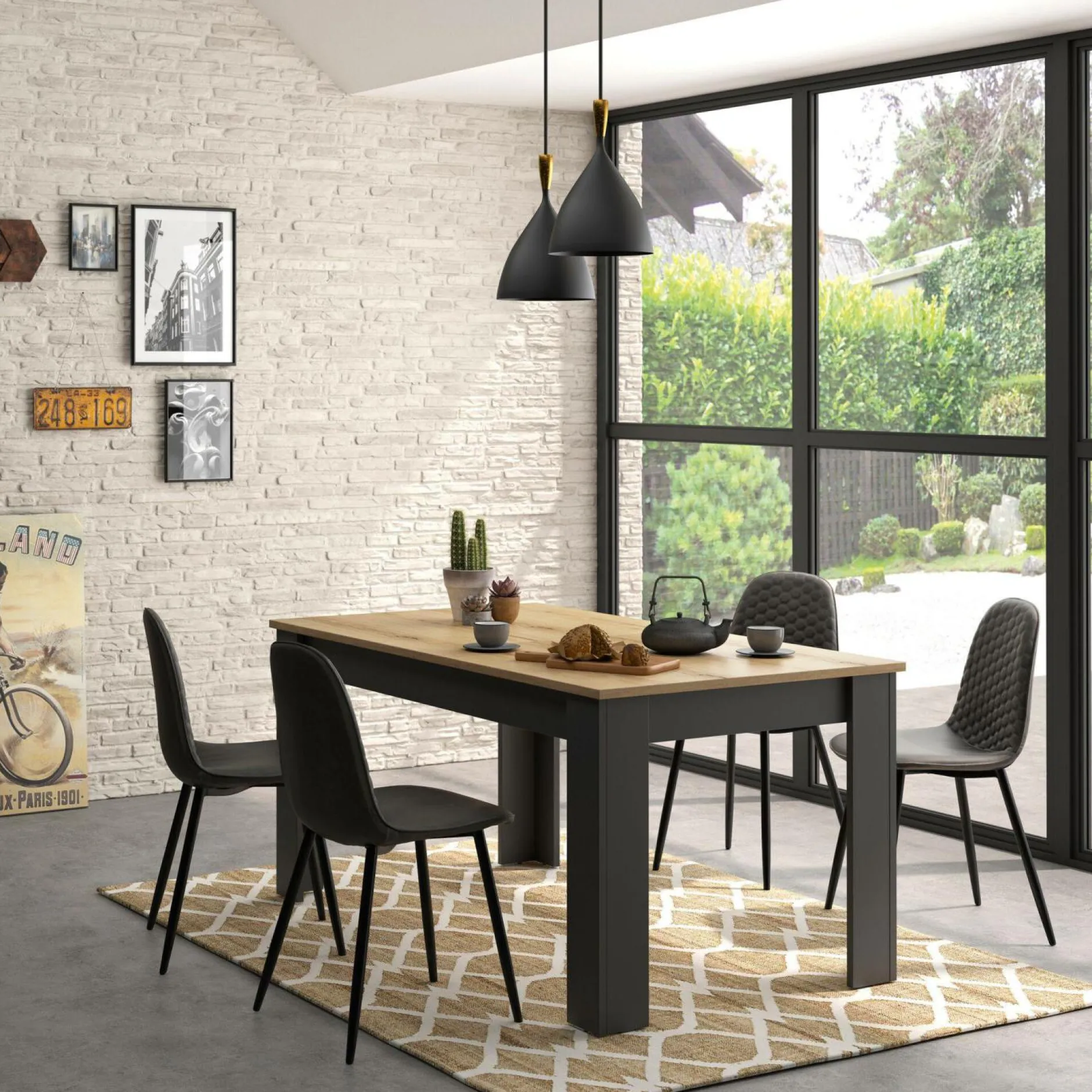 Tables À Manger|Tables>Camif Table à manger rectangulaire extensible décor bois et noir 6 à 8 personnes Garance