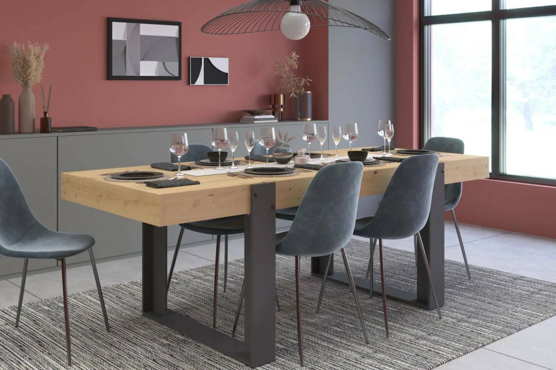 Tables À Manger|Tables>Camif Table à manger rectangulaire décor bois et noir 6 personnes Pippa