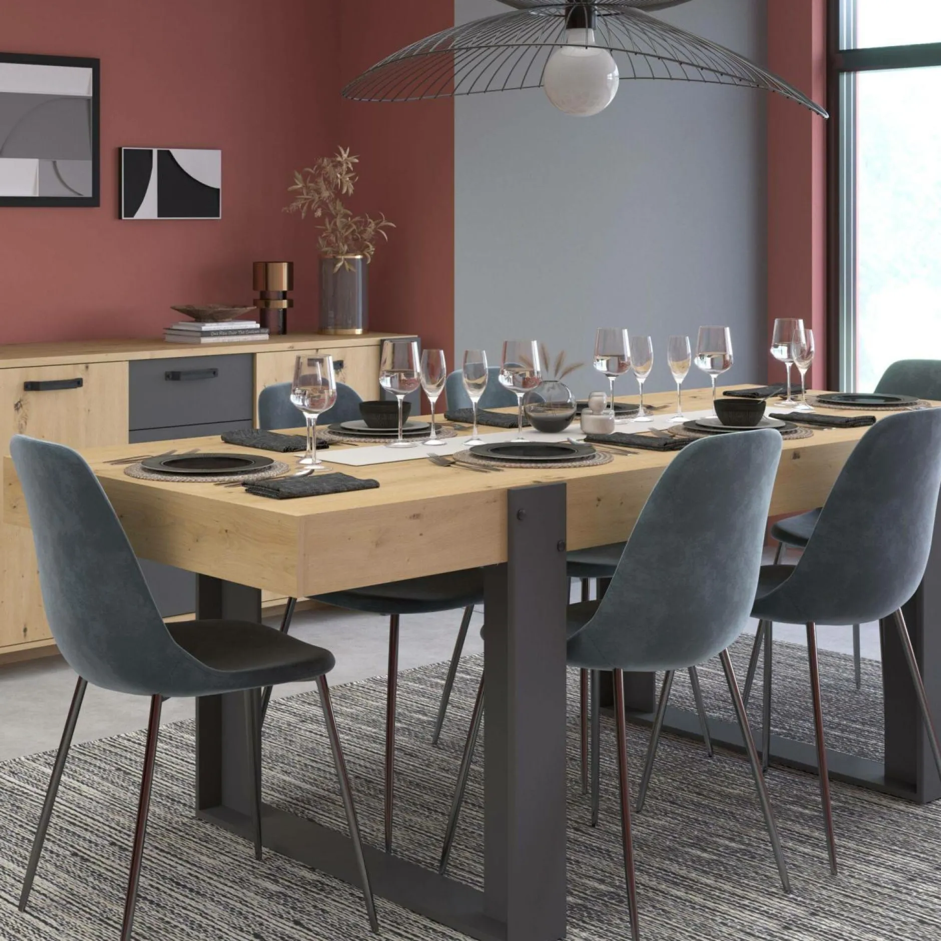 Tables À Manger|Tables>Camif Table à manger rectangulaire décor bois et noir 6 personnes Pippa