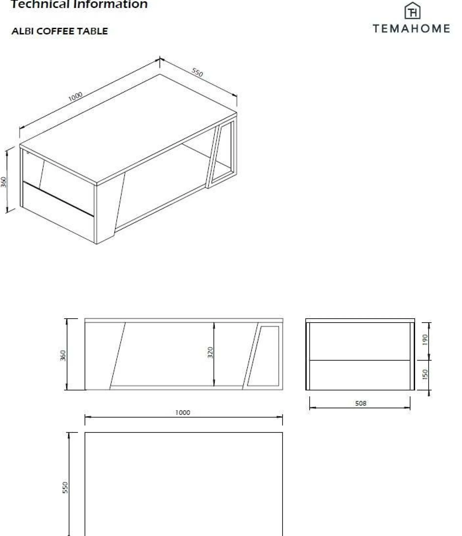 Tables Basses>Camif Table basse Albi - Noir/Noyer