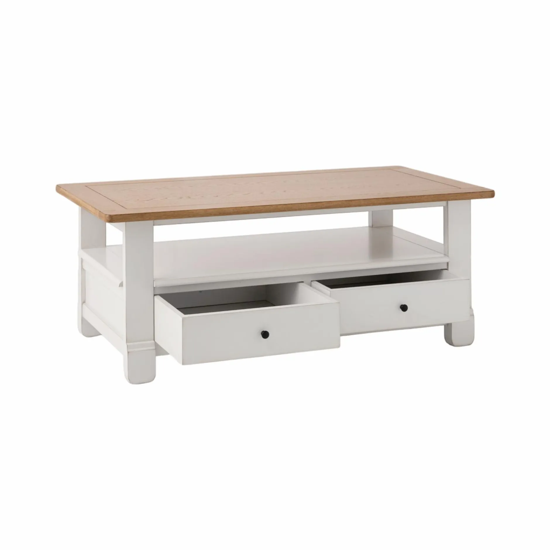 Tables Basses>Camif Table basse bois massif 2 tiroirs Embellie - Blanc