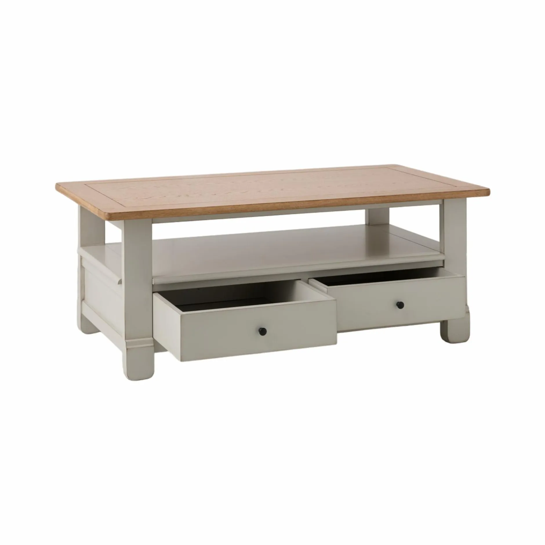 Tables Basses>Camif Table basse bois massif 2 tiroirs Embellie - Grège