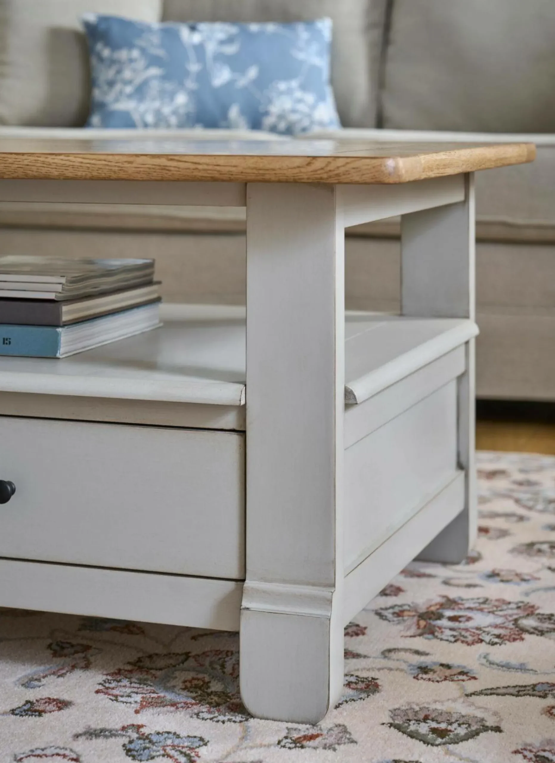 Tables Basses>Camif Table basse bois massif 2 tiroirs Embellie - Grège