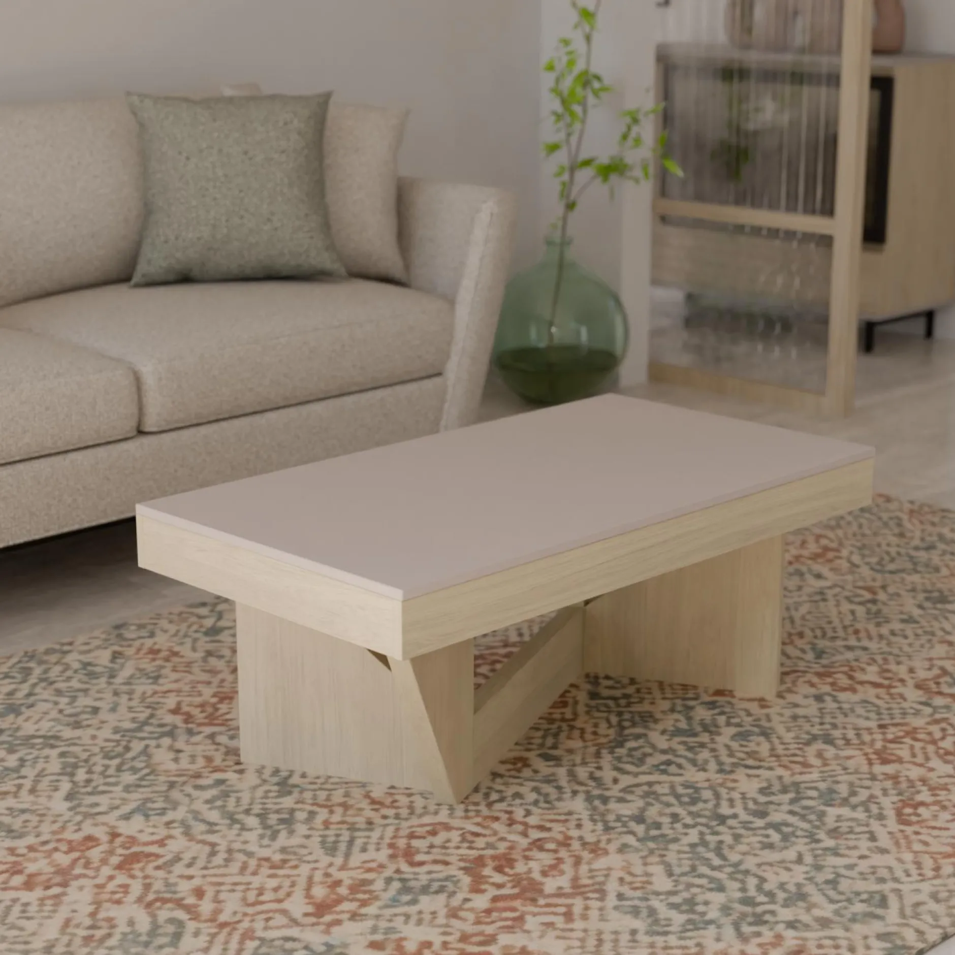 Tables Basses>Camif Table basse relevable décor bois Gabriela - Chêne blanchi/Lin