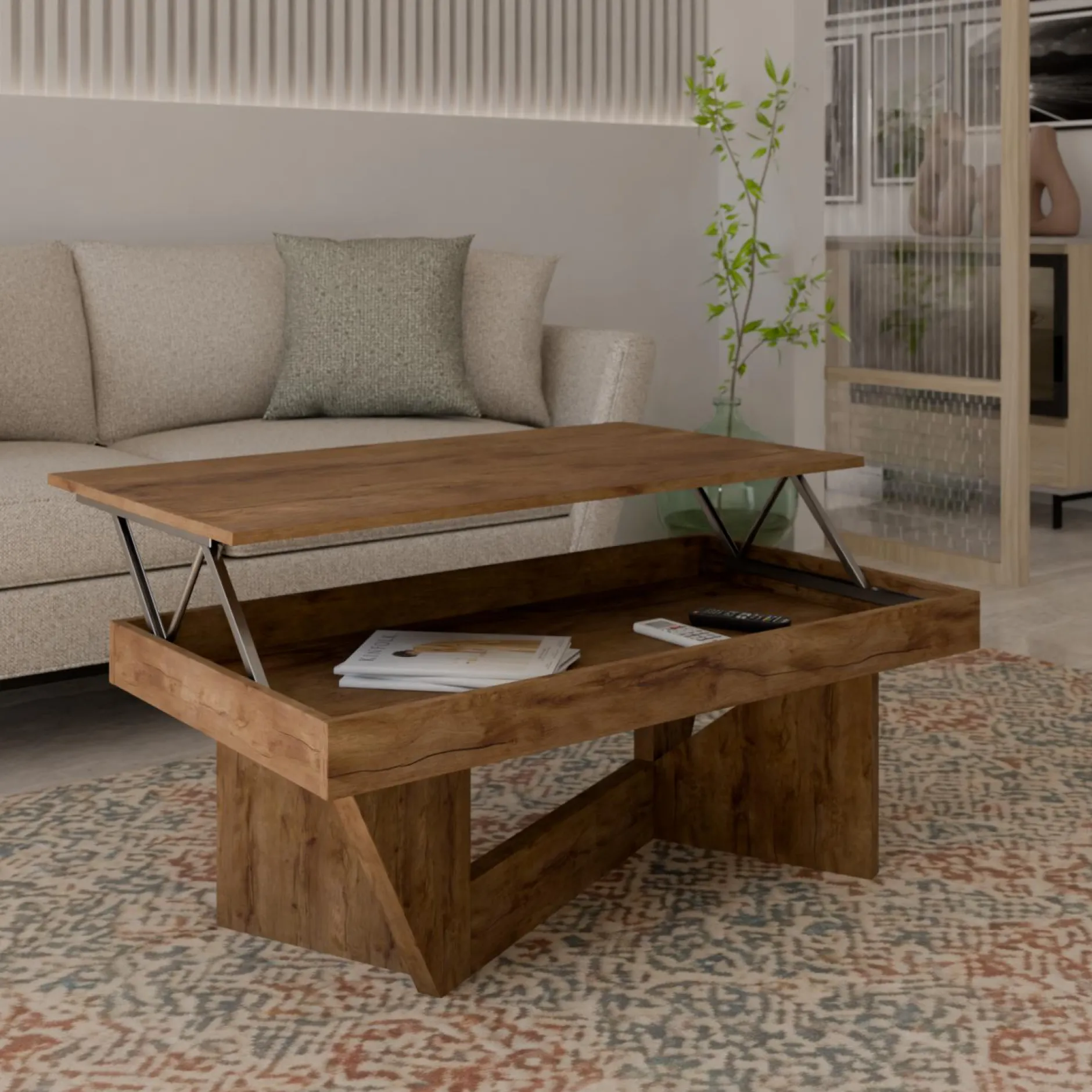 Tables Basses>Camif Table basse relevable décor bois Gabriela - Noyer