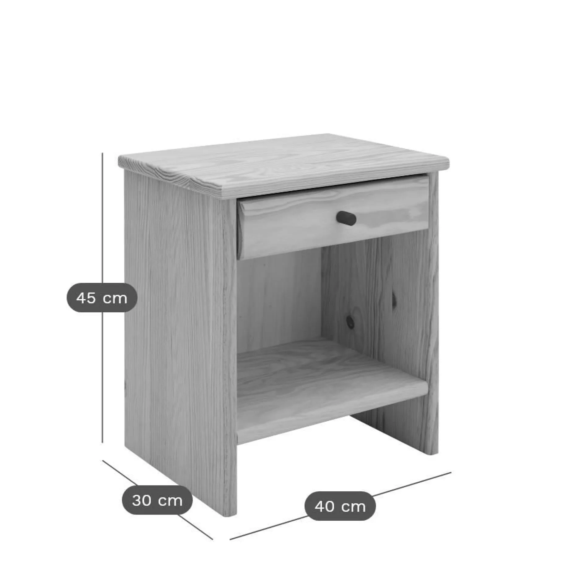 Tables De Chevet Enfant|Chambres Enfant>Camif Table de chevet 1 tiroir bois massif Iris - - Poignées Bois Brut