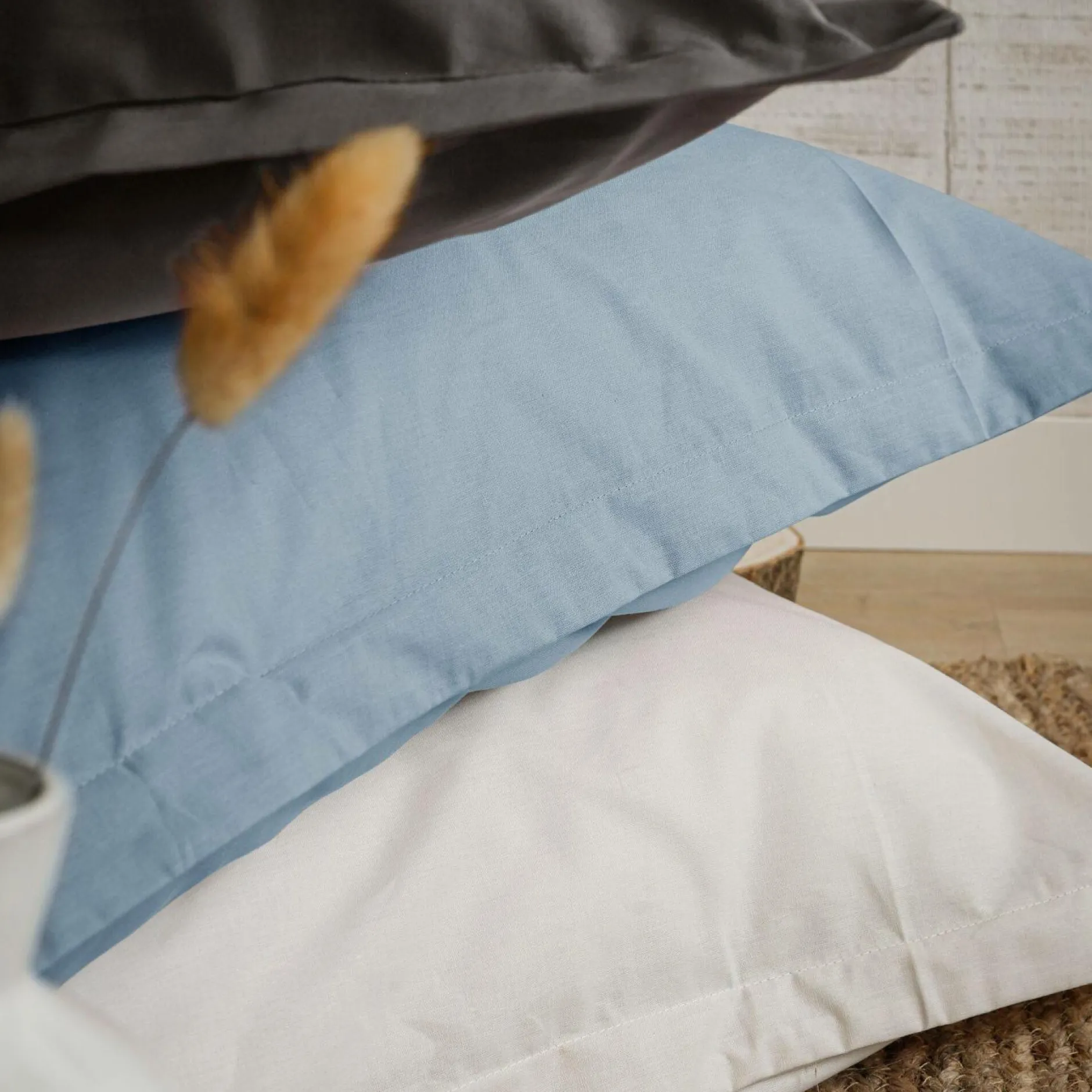 Taies D'Oreiller>Camif Taie d'oreiller coton bio Fil & Sens - - Taie d'oreiller 50 x 75 cm Bleu Céladon