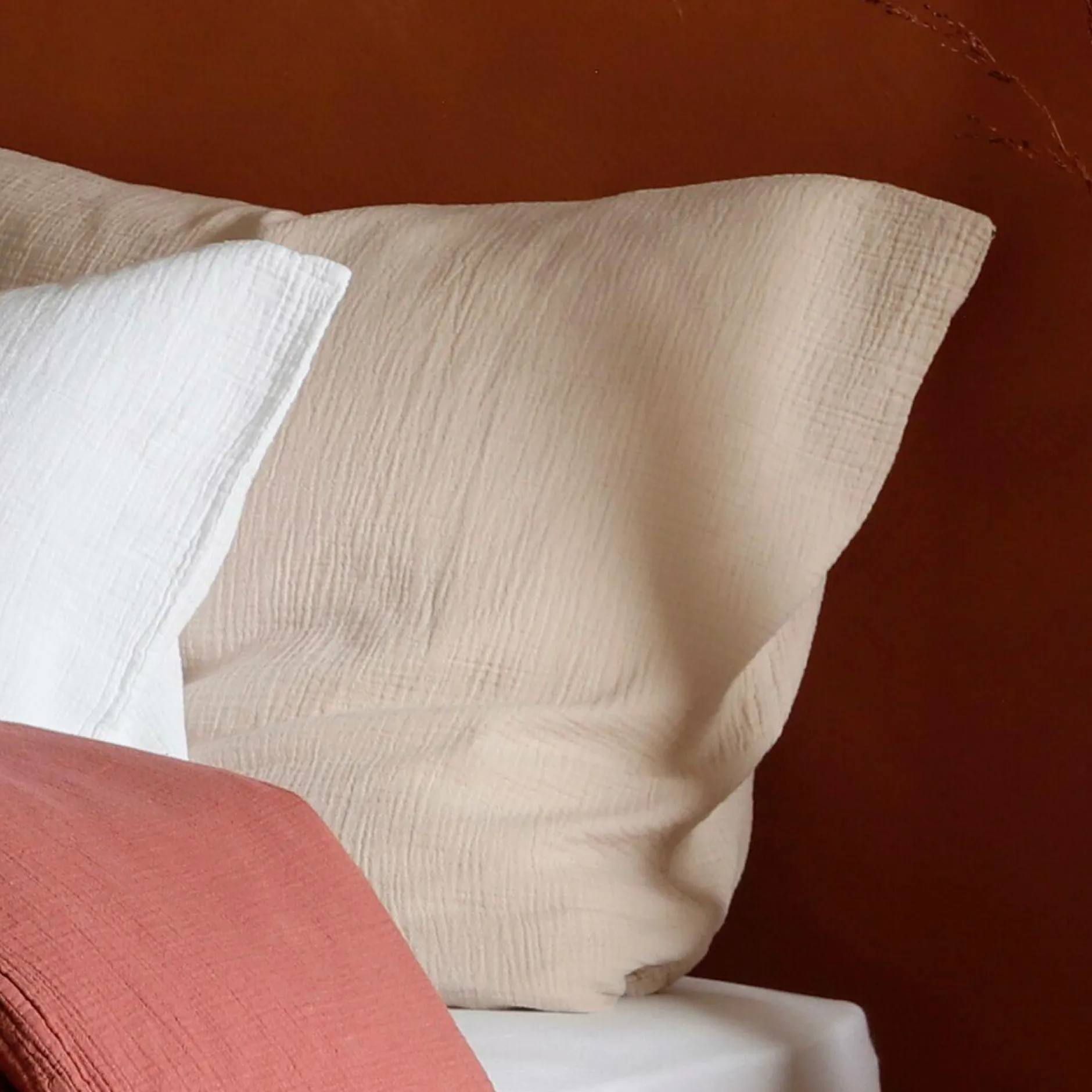 Taies D'Oreiller>Camif Taie d'oreiller gaze de coton bio Lou - - 65 x 65 cm Beige