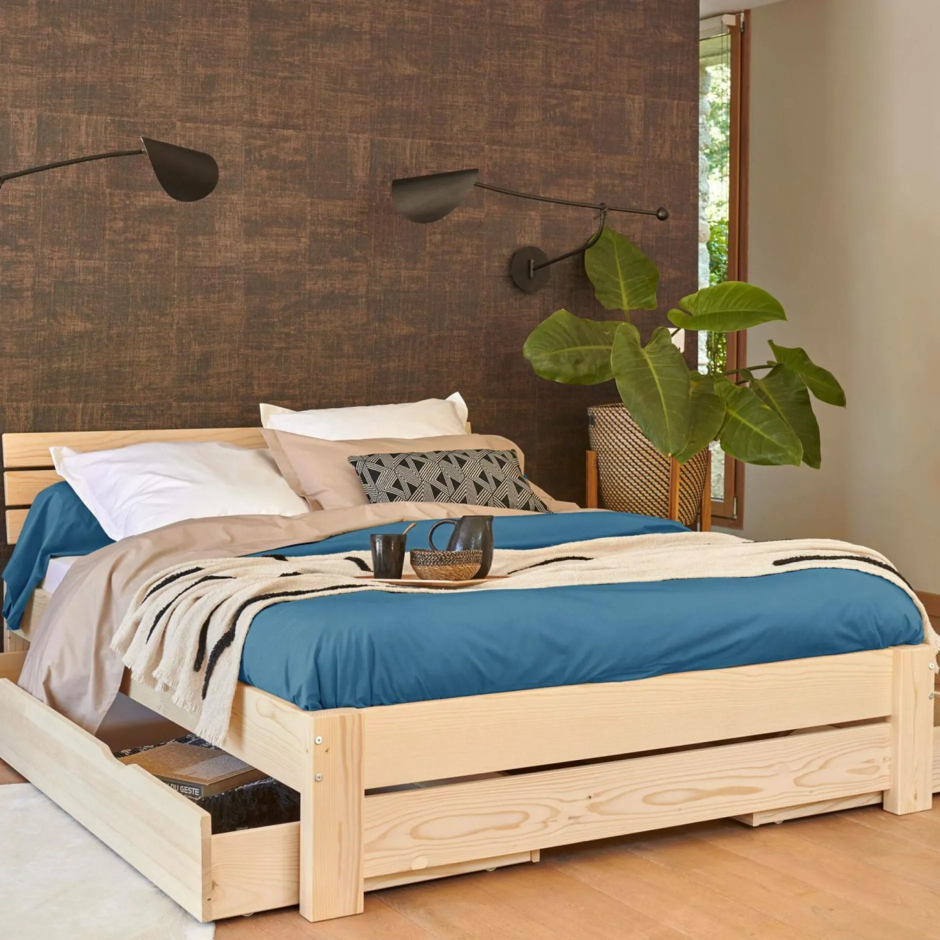 Taies D'Oreiller>Camif Taie d'oreiller percale bio Elise - - Taie d'oreiller 50 x 75 cm Bleu Paon