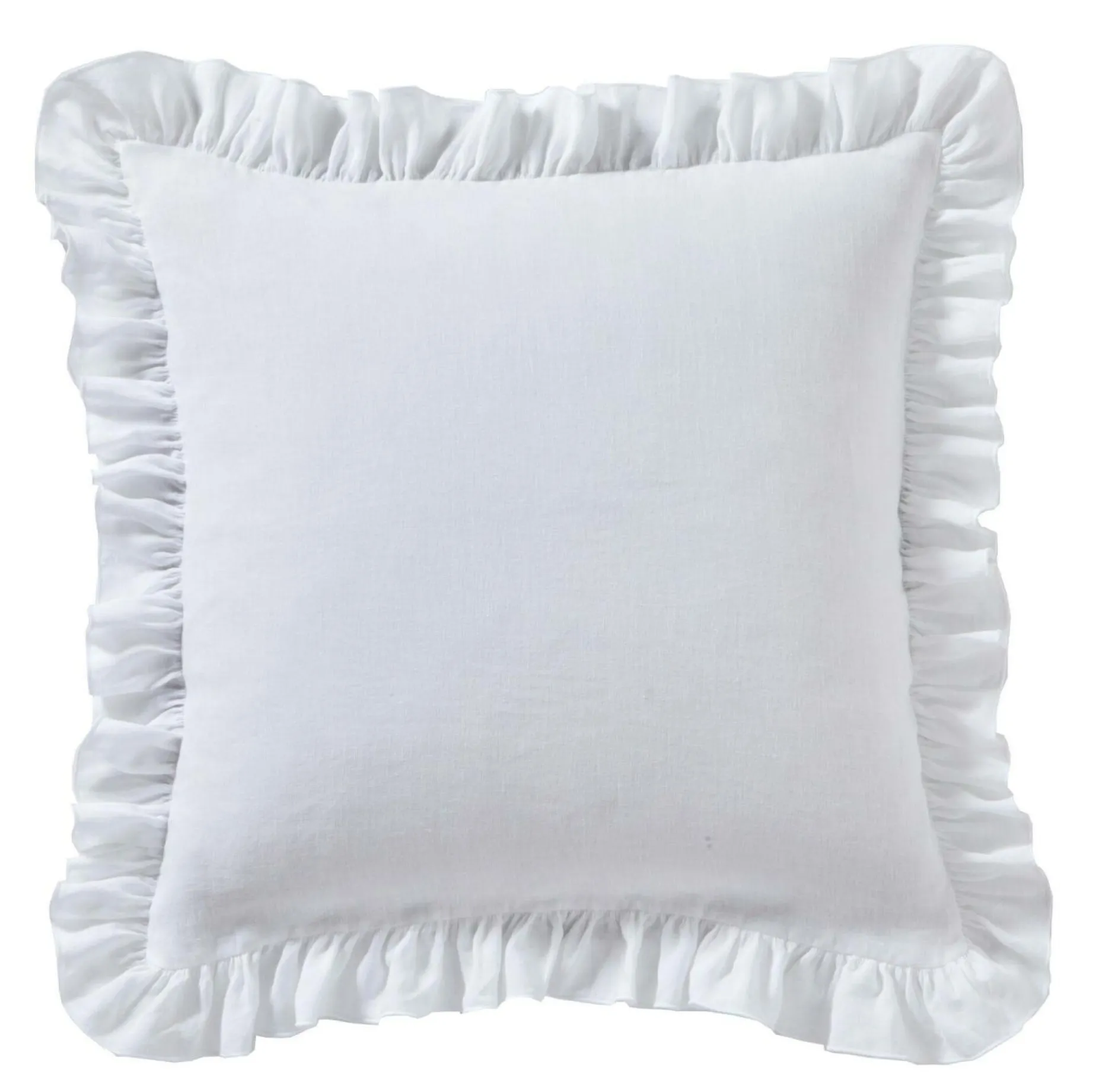 Taies D'Oreiller>Camif Taie d'oreiller volant froncé lin Suzette - - 65 x 65 cm Blanc