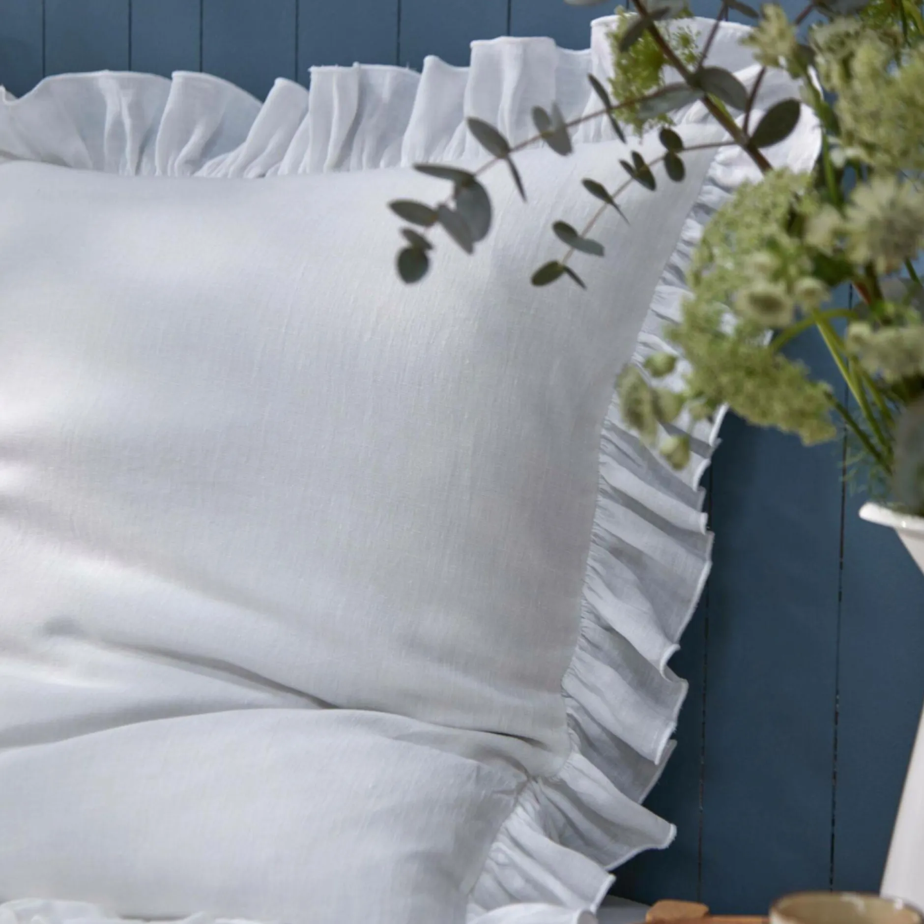 Taies D'Oreiller>Camif Taie d'oreiller volant froncé lin Suzette - - 65 x 65 cm Blanc