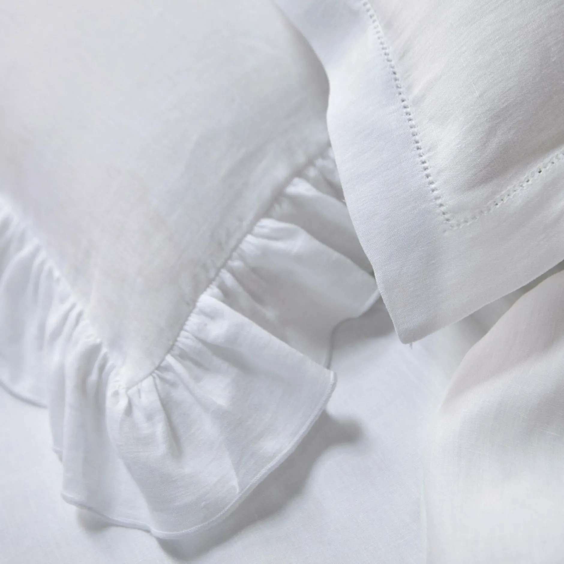 Taies D'Oreiller>Camif Taie d'oreiller volant froncé lin Suzette - - 65 x 65 cm Blanc