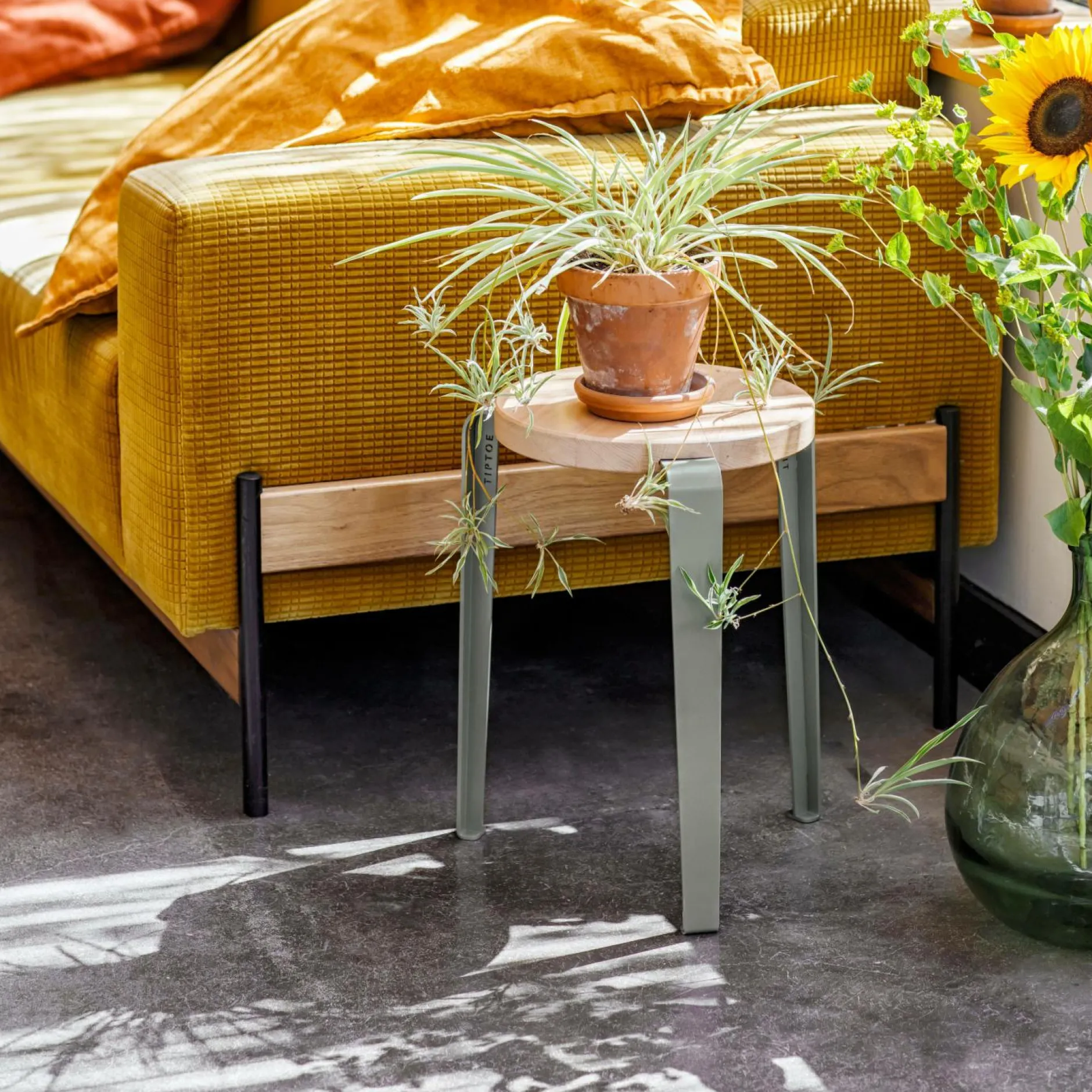 Tabourets>Camif TIPTOE Tabouret Lou chêne - Gris Eucalyptus