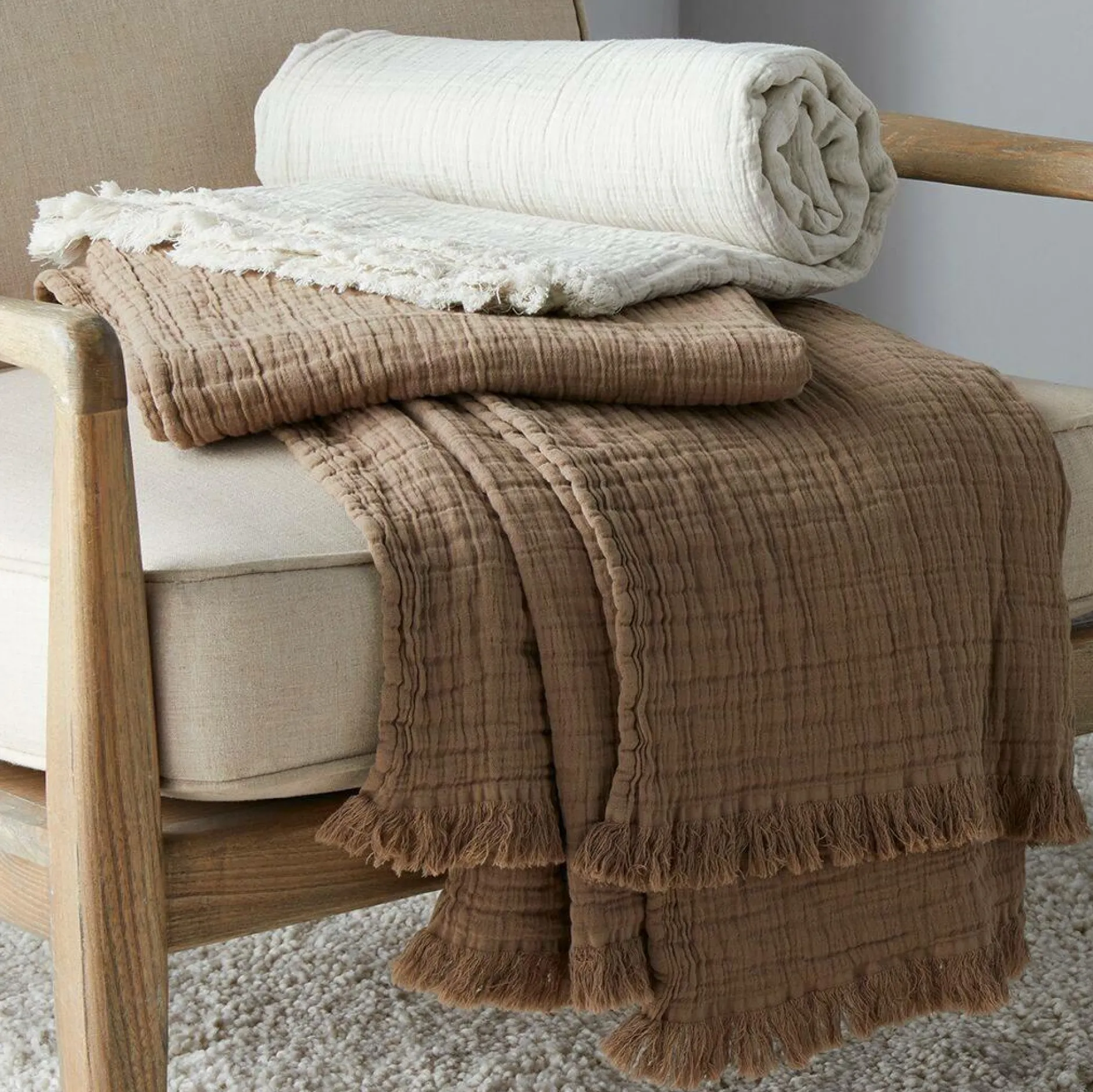 Plaids|Plaids>Camif TOISON D'OR Plaid gaze de coton Brehat - Blanc