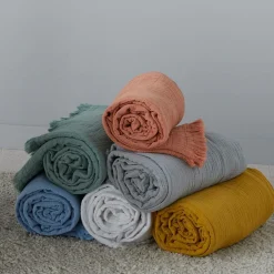 Plaids|Plaids>Camif TOISON D'OR Plaid gaze de coton Brehat - Lichen