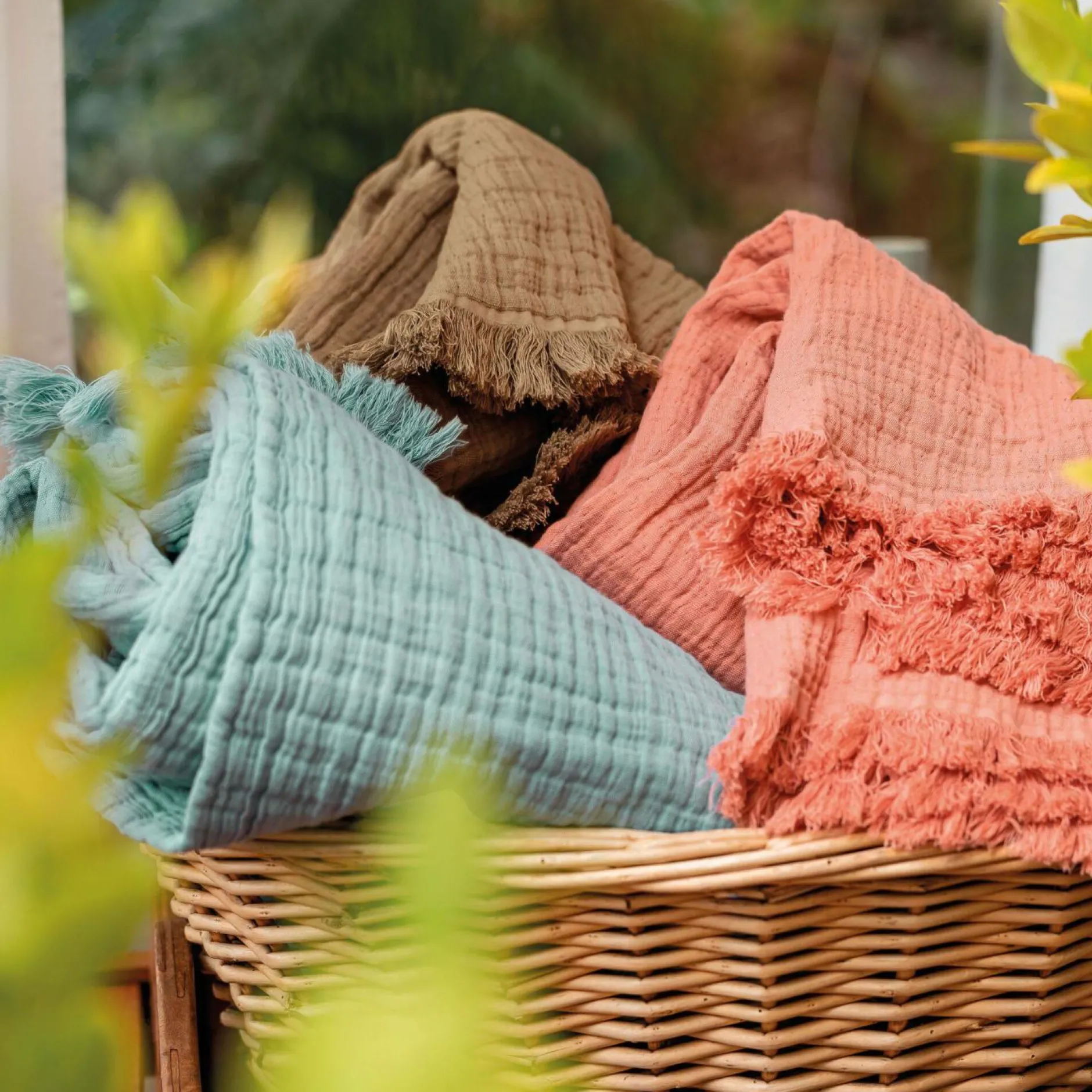 Plaids|Plaids>Camif TOISON D'OR Plaid gaze de coton Brehat - Lichen