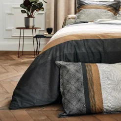 Draps Housse></noscript>Camif TRADILINGE Drap housse satin Tiago Noir, sable - 160 x 200 cm