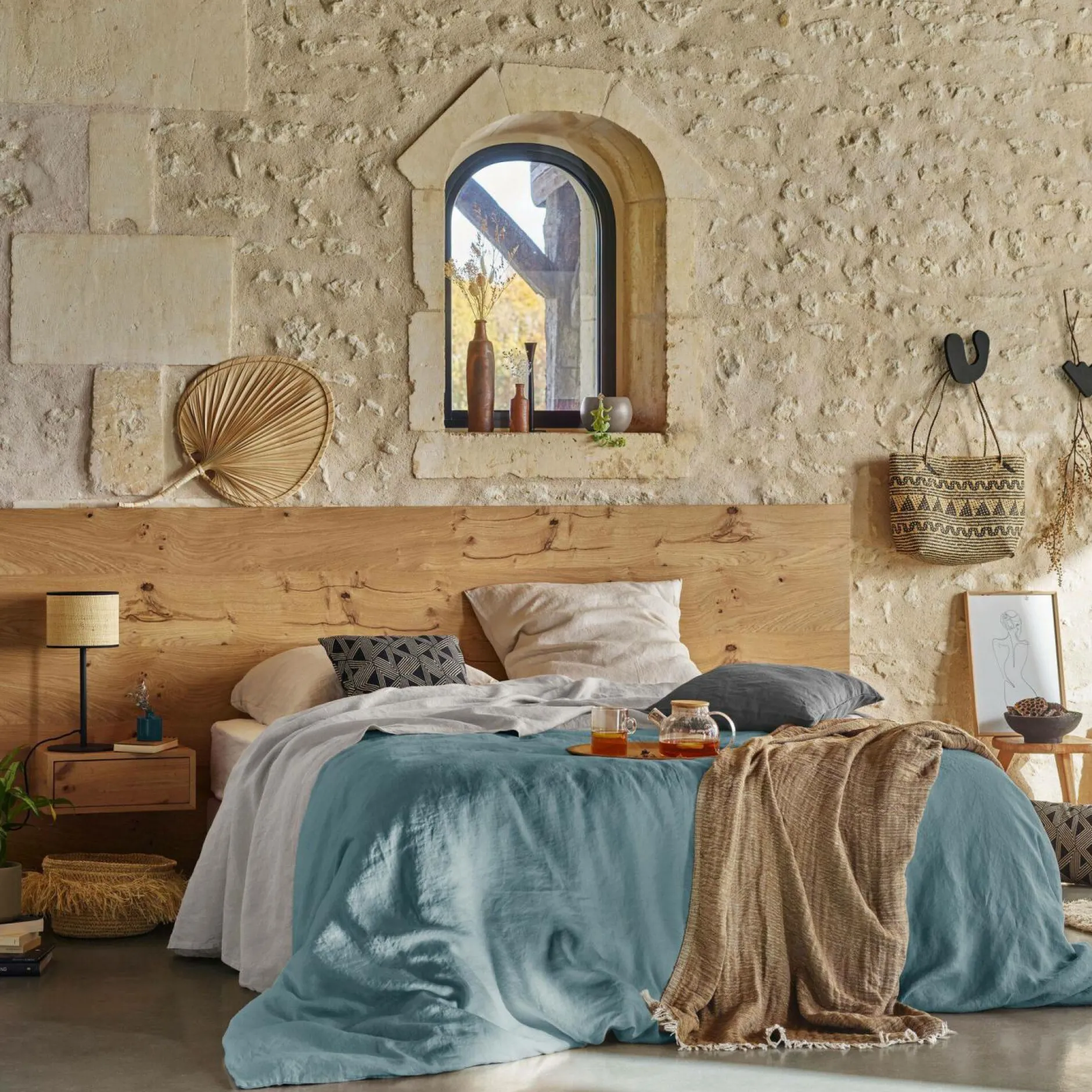 Housses De Couette>Camif VENT DU SUD Housse de couette lin lavé Salomé - - 240 x 220 cm Bleu Topaze