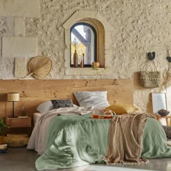 Housses De Couette>Camif VENT DU SUD Housse de couette lin lavé Salomé - - 200 x 200 cm Vert Thym