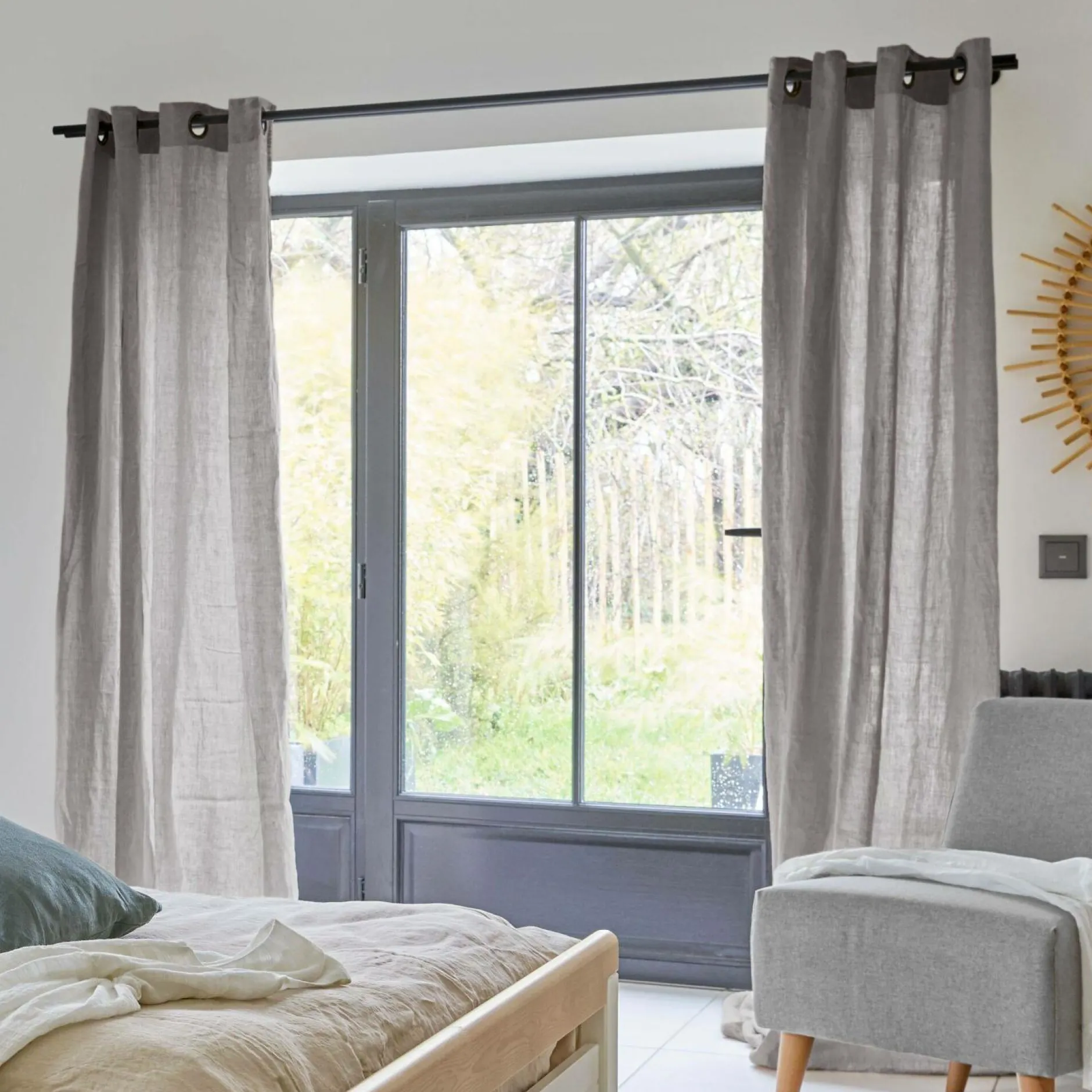 Rideaux Et Voilage|Rideaux Et Voilage>Camif VENT DU SUD Rideau lin lavé Salomé - Mastic